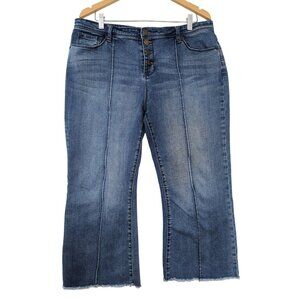 ModCloth Jeans Womens XL Blue Wide Leg Flare Crop Raw Hem Button Fly Boho Beachy